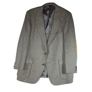 Pendleton Sport Coat Mens 46 Gray Check Wool Tweed Elbow Patch Blazer Jacket